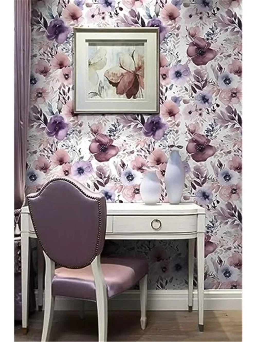 Purple Floral Peel And Stick Wallpaper Removable Contact Paper Wall Decor
